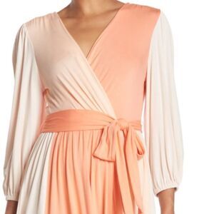 Calvin Klein color block Surplice Faux Wrap Dress in blossom,peach & cream SZ12